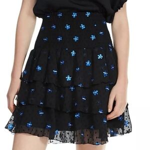 Maje Jalao Tiered Floral-Embroidered Skirt